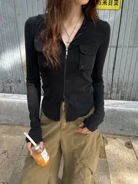 唐火火【连帽衫】秋款新款拉链短款连帽开衫修身显瘦上衣
