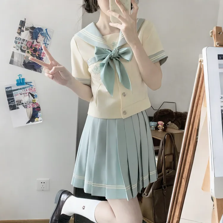 【茶绘夏】原创jk水手服十字银河学院风制服套装女基础款收腰上衣