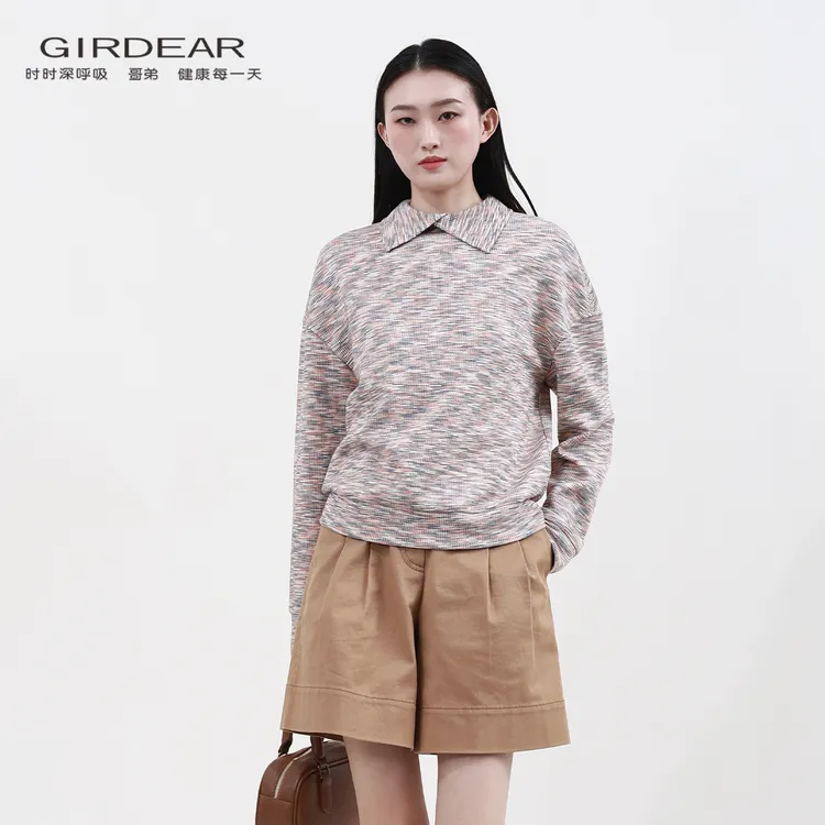 Girdear/哥弟 秋季新品ins文艺上衣慵懒舒适翻领精致针织衫130104