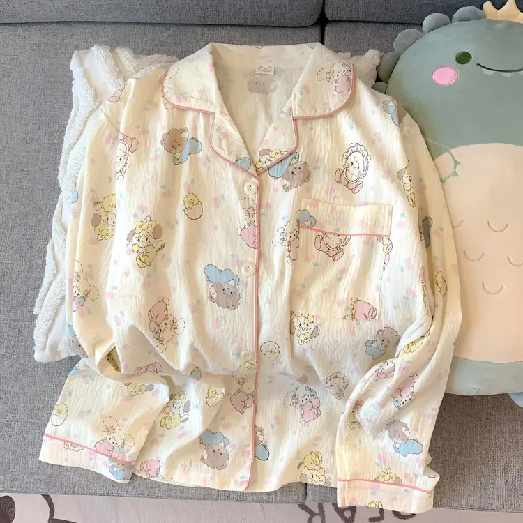 【新粉体验】云朵棉宽松睡衣女长袖甜美休闲开衫秋季可外穿家居服套