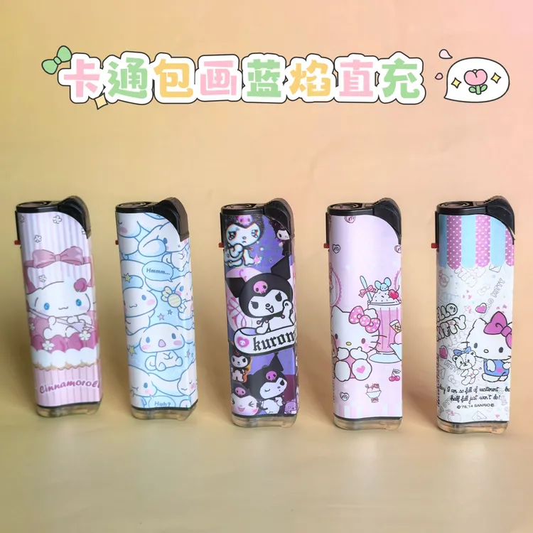 爆款卡通可充气蓝焰直冲防风塑料包画打火机