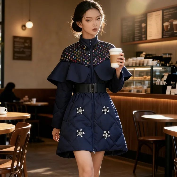 冬装新款复古时尚立领中长款A版宽松显瘦白鸭绒羽绒服外套