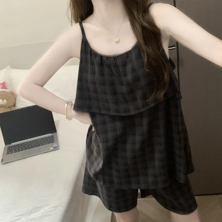 【带胸垫一体】夏季薄款无袖睡衣女款夏季薄款短裤套装可外穿家居服