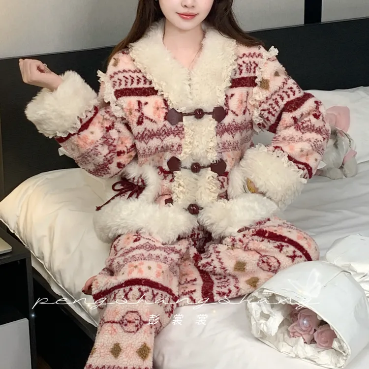 彭裳裳【霞岛暖纹】冬装上新加厚女士睡衣套装百搭舒适居家服可外穿