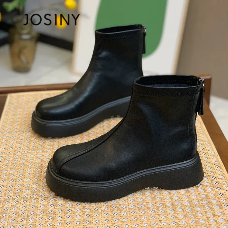 卓诗尼【断码清仓】马丁靴女短靴2025冬季新款瘦瘦靴厚底增高弹力靴