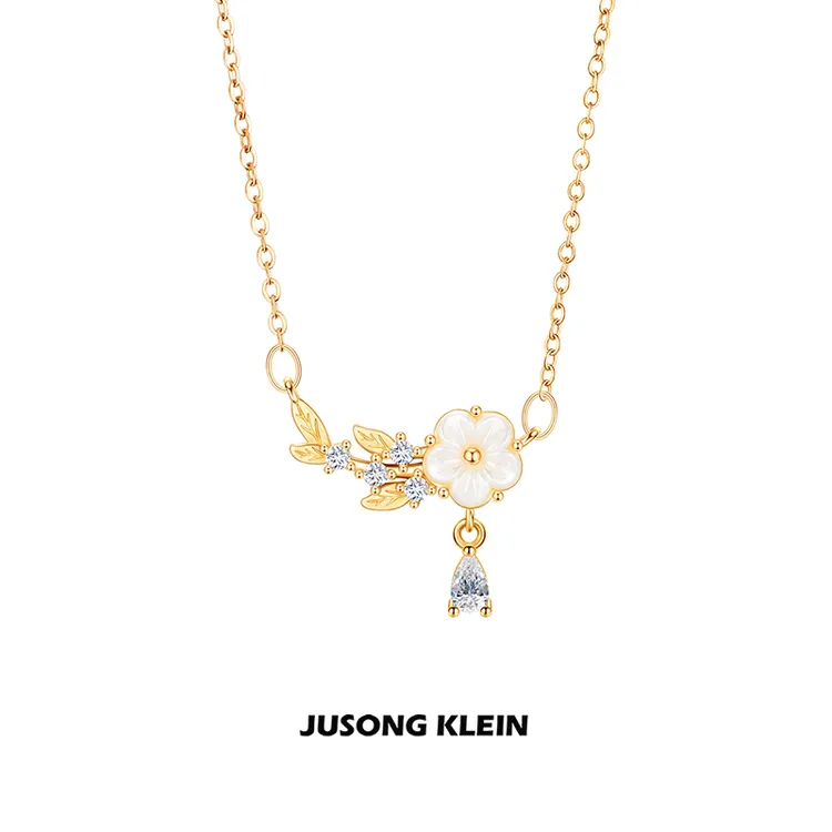 Jusong klein 钛钢项链 福运新年系列山茶花项链女气质花朵锁骨链