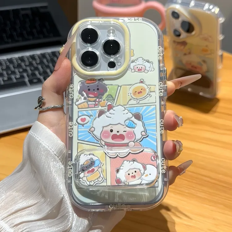 可爱插画懒洋洋支架适用苹果16手机壳iPhone15小米vivoppo华为p70
