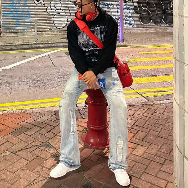 美式微喇水洗做旧破洞牛仔裤修身博主同款