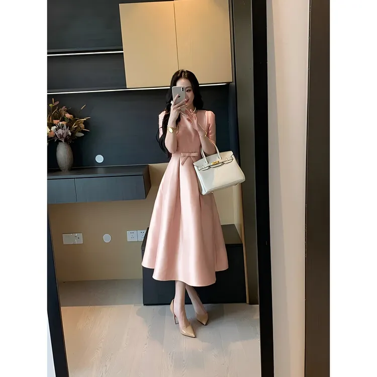 【有里布】法式小众设计感气质连衣裙女夏季新款洋气收腰长裙D2044