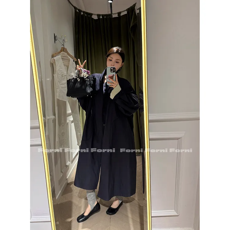 FORNI 大艺术家 高密新疆棉圆领艺术感长款风衣外套
