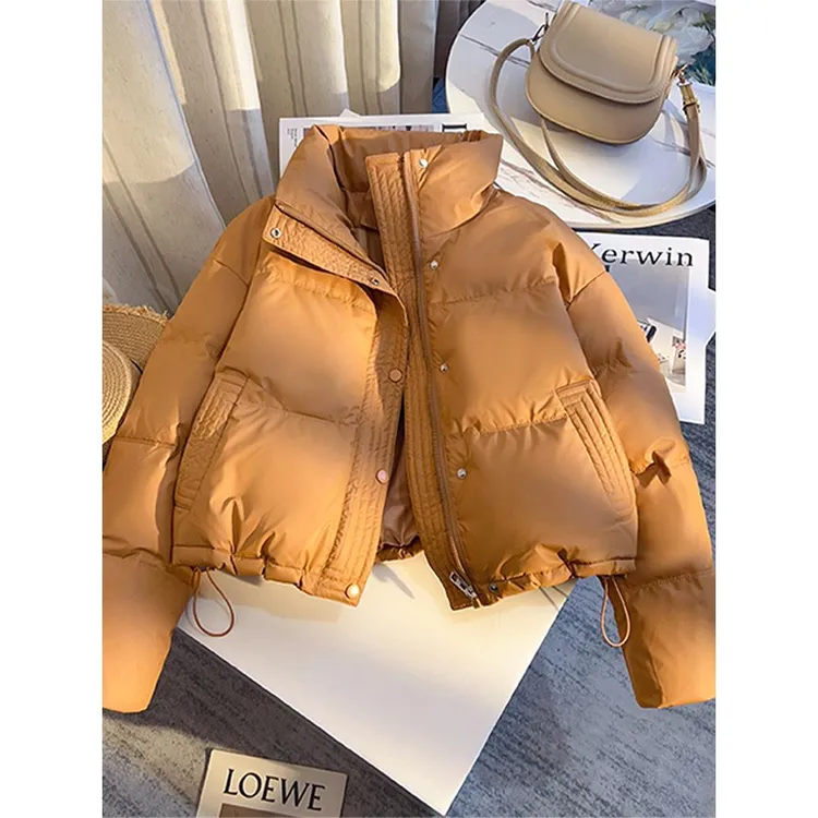 【专柜正品】立领PU短款羽绒棉服女2025冬季新款小个子面包服外套