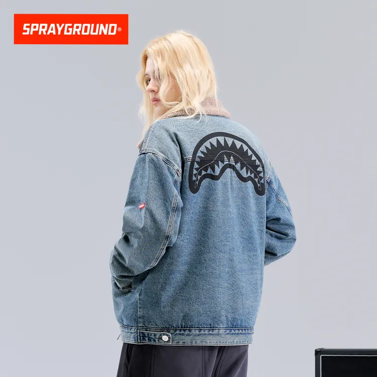 SPRAYGROUND鲨鱼嘴牛仔夹克潮流水复古翻领美式休闲HD WE143401
