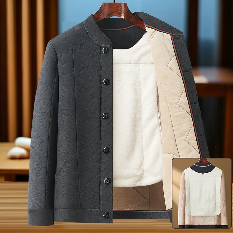 爸爸装宽松型加绒加厚款小棉衣中老年爷爷款上装保暖开衫男装外套