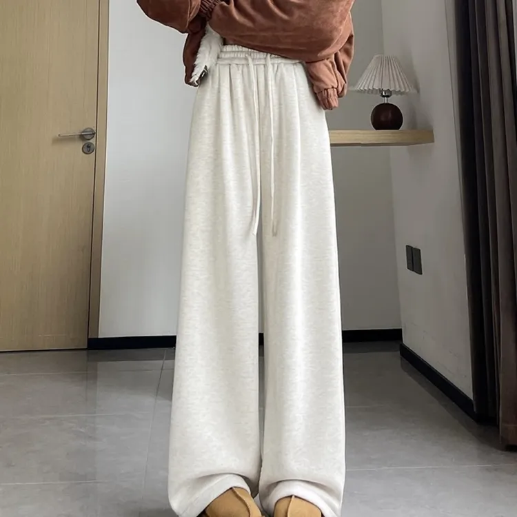 米蓝家福利～米白糯米裤巨保暖显瘦遮胯阔腿拖地裤加绒女裤8189