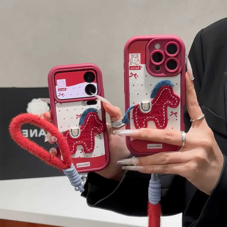 雅天立可爱波点小马挂绳适用iPhone17手机壳苹果华为vivo小米oppo