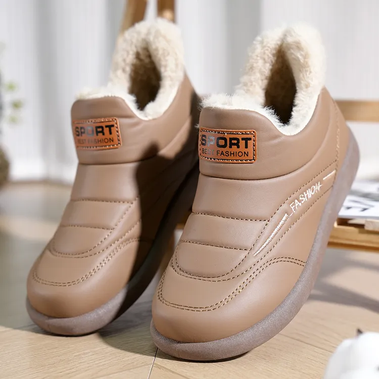 女士冬季休闲防滑棉靴室内/户外冬季短靴加绒加厚保暖靴平底圆头