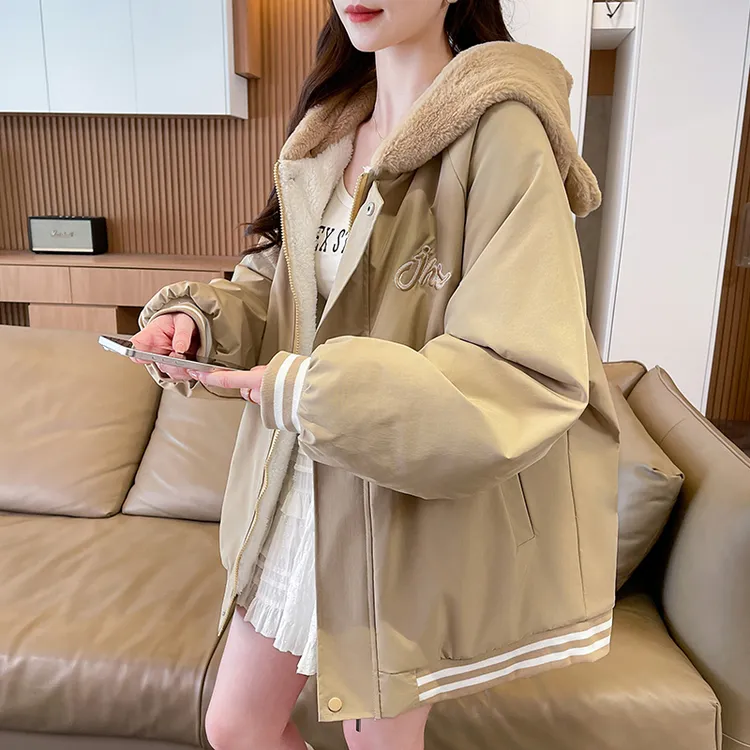 加绒加厚棒球服外套13初中学生冬季宽松棉服12岁女大童15女孩夹克