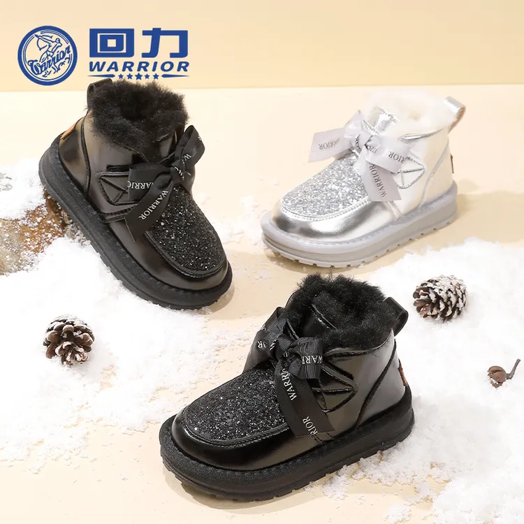 回力童鞋儿童雪地靴冬季新款女童蝴蝶结时尚加绒加厚高帮棉鞋1082