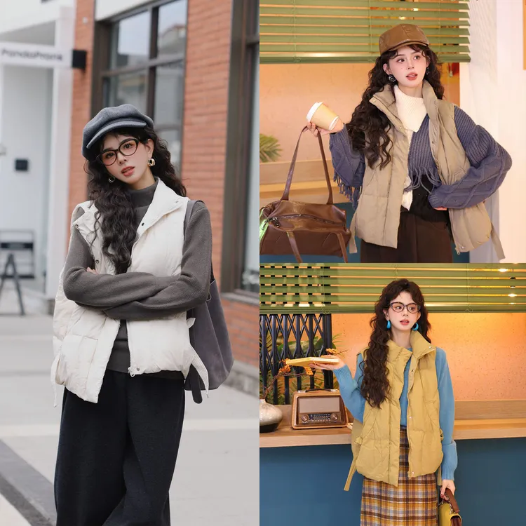 陈佳洁【玉桂融雪】港风复古纯色无袖羽绒显瘦百搭马甲JC1988043