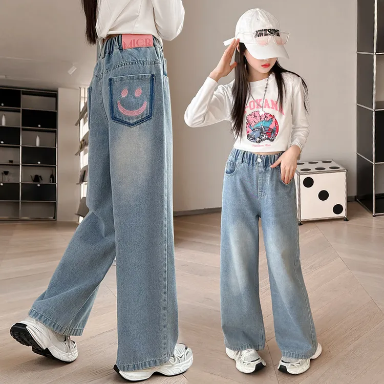 女童阔腿裤2025新款春秋装时髦儿童中大童学生牛仔裤春款宽松裤子