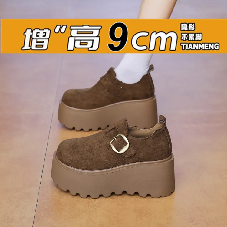 厚底增高小个子勃肯鞋女2025春秋新款大头丑萌百搭乐福鞋博肯单鞋