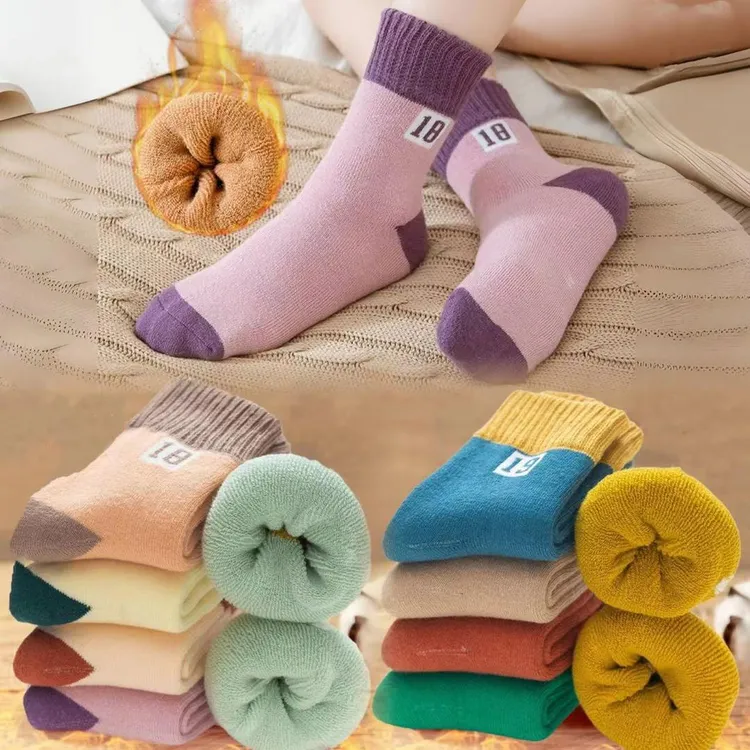 儿童加绒加厚毛圈袜儿童袜子男女童宝宝秋冬季厚袜子中筒袜毛巾袜