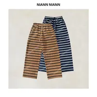 NiannNiann 新品女装复古休闲收口松紧腰加绒宽条纹裤16520
