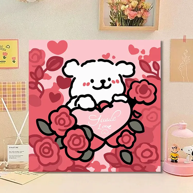 线条小狗30cmdiy|数字油画礼物卡通零基础超可爱手工填涂色装饰画