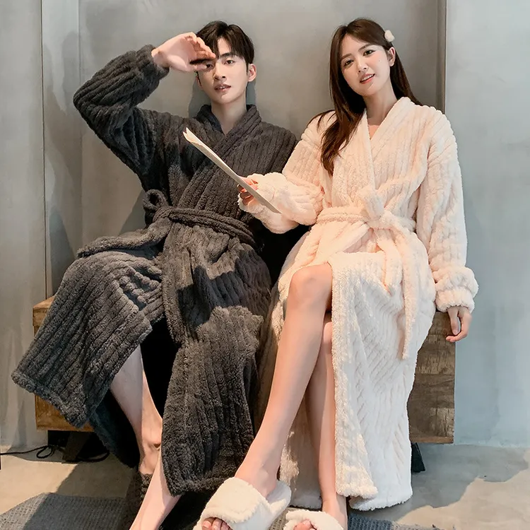 情侣睡袍女秋冬季加厚加绒长款珊瑚绒男士大码浴衣浴袍女睡衣