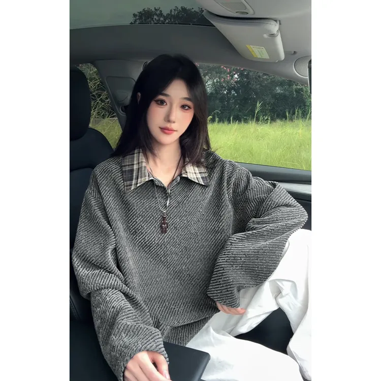 美式重磅雪尼尔长袖T恤男秋季小香风针织加绒打底衫大码宽松外套