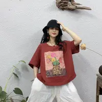 25220双层纱印胶花瓶圆领上衣（前58后61胸围126