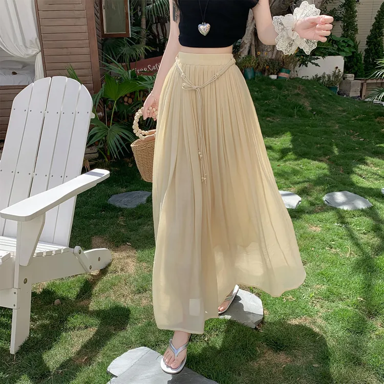 【冲量价】仿棉麻半身裙中长款女夏季2025新款仿亚麻文艺大摆A字裙