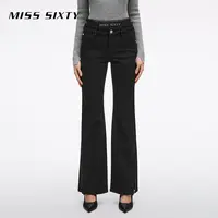 【贤哥专享】Miss Sixty春季新款牛仔裤女复古微喇开衩拼接双腰头百