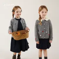 允儿妈女童秋季新款手工串珠绵羊毛针织毛衣宝宝洋气开衫女孩上衣