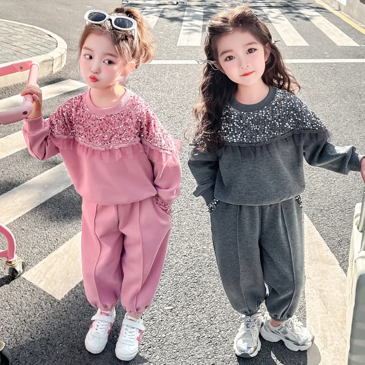 女童亮片套装2025新款儿童春秋装韩版洋气女孩春季时髦卫衣两件套