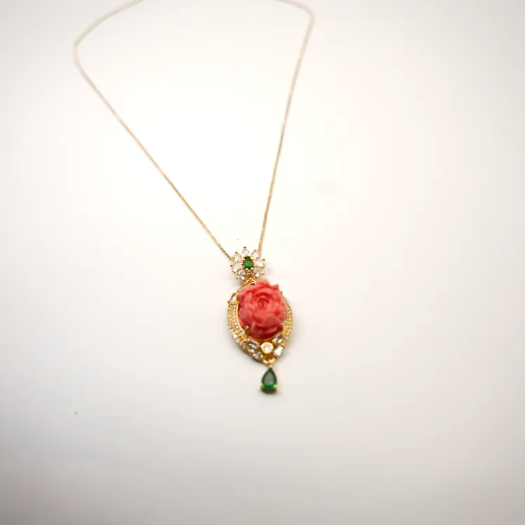 合金珐琅吊坠 雕花珊珊吊坠红色镶嵌精致时尚素款