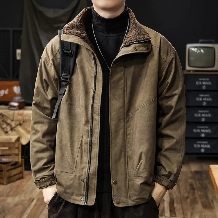 美式复古重磅羊羔绒外套男2025冬季加厚工装夹克棉服男士保暖棉衣