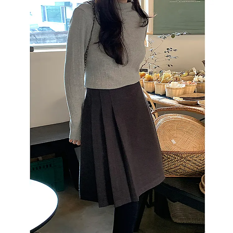 毛呢百褶半身裙女士秋冬新款高腰遮跨A字裙小个子显瘦呢子短裙子