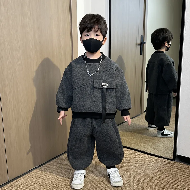 男童秋冬加绒套装2025新款帅洋气宝宝卫衣儿童春秋季运动时髦衣服