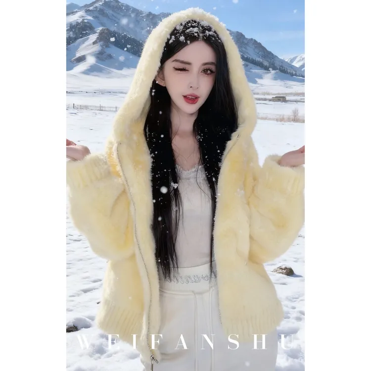 WEIFANSHU/魏凡舒【北岛甜心】秋冬新款小个子气质连帽环保毛外套