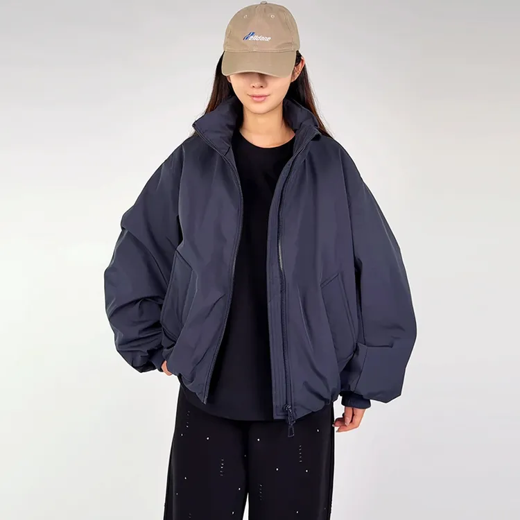 美式简约百搭立领宽松高质感休闲冬季棉服男女面包服纯色棉袄外套