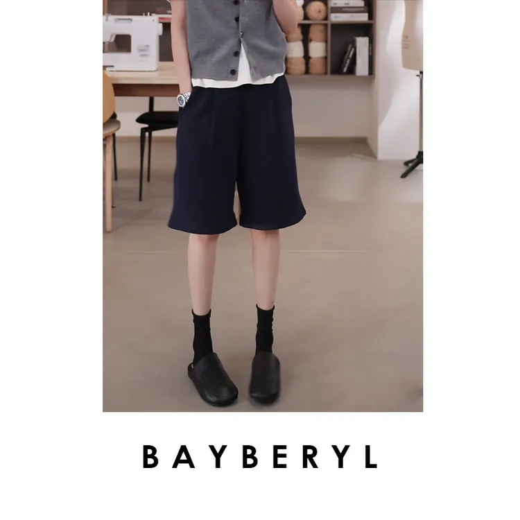 BAYBERYL老贝翘翘中裤*五分压褶松紧羊毛秋休闲裤9XXK5H0828-8/9