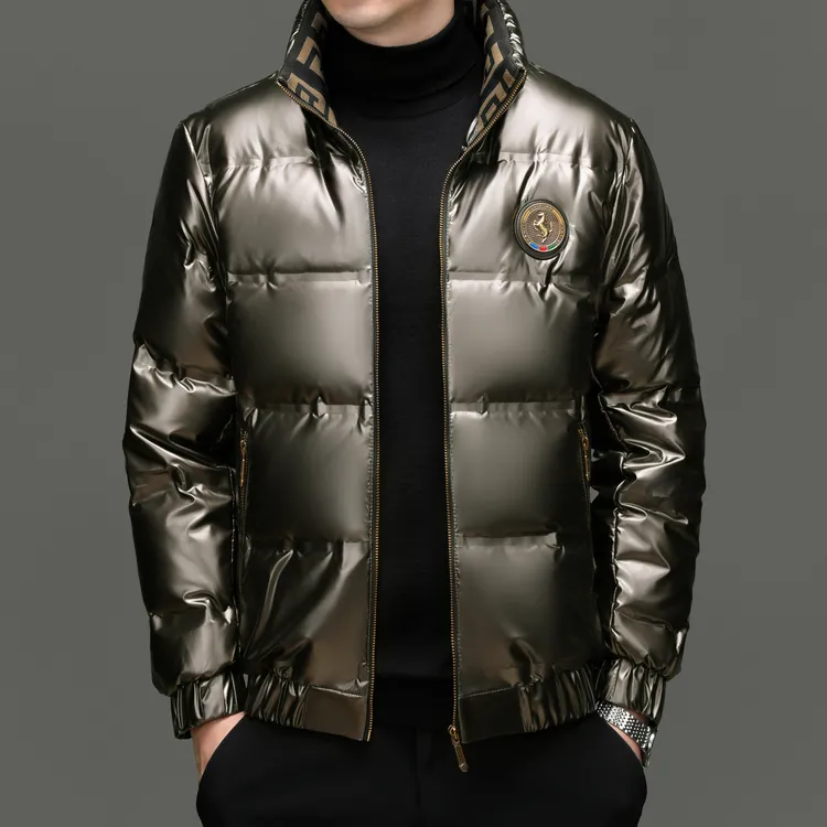 【专柜正品】大牌男士羽绒服免烫立领短款防水保暖单面穿亮面外套