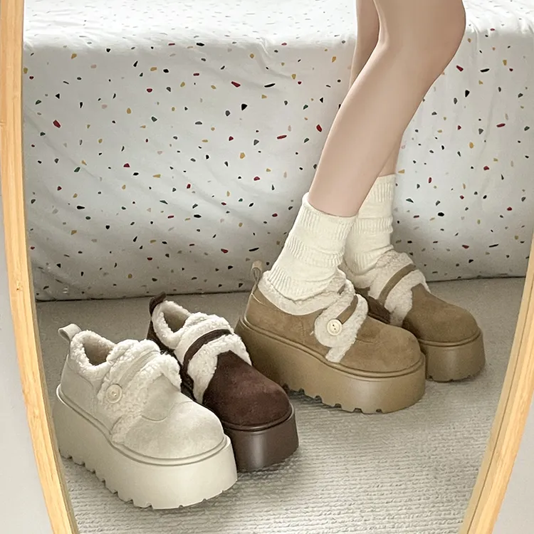 复古厚底加绒勃肯鞋女款2025秋冬季新款时尚百搭保暖毛毛雪地棉鞋