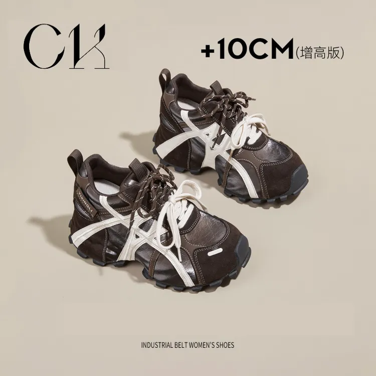 女士2025秋季新款小众复古厚底休闲内增高10cm运动鞋小个子专属女