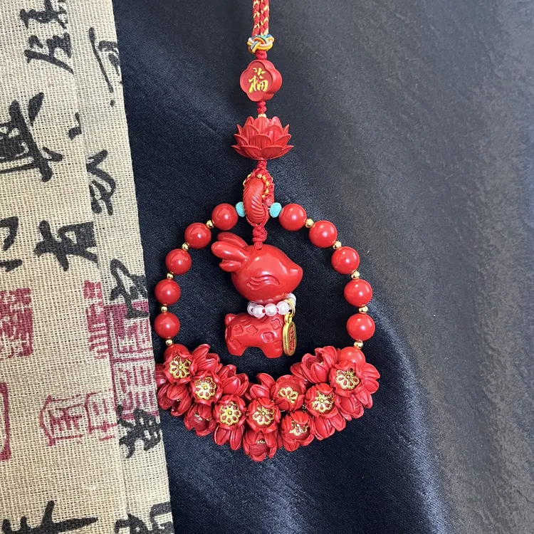 含辰砂工艺品正品高含量朱砂红砂水飞砂爆款一路生花小鹿车挂挂件