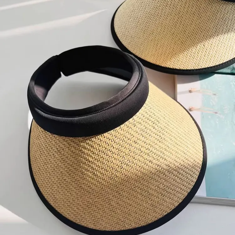 遮阳帽女可折叠黑胶空顶帽女夏户外草帽太阳帽防晒沙滩帽