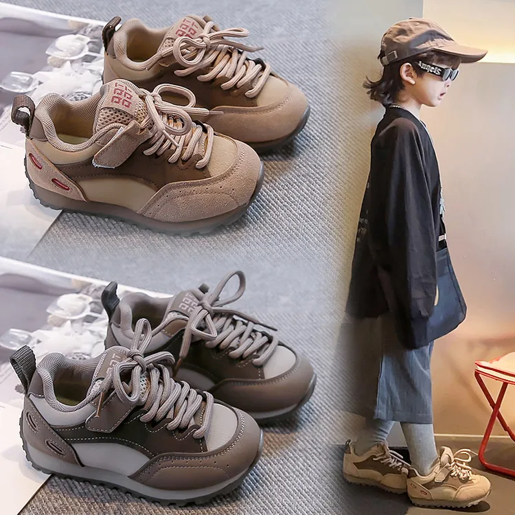 儿童运动鞋男童休闲百搭中大童秋季6-12岁潮款皮面防水耐磨休闲鞋