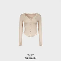 GUIDI GUDI【花漾季】时尚蕾丝拼接休闲长袖/黄加蓝  