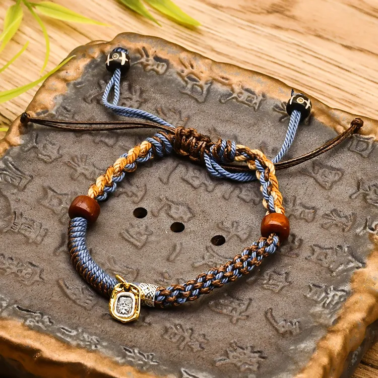 全手工编织藏式手绳文玩手链手搓棉绳编绳民族风寓意手饰可调节